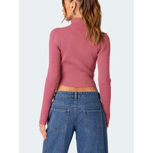 Choice Women Salmon Pink Ribbed Mock Neck Long Sleeve Sweater One Size #3088(98)
